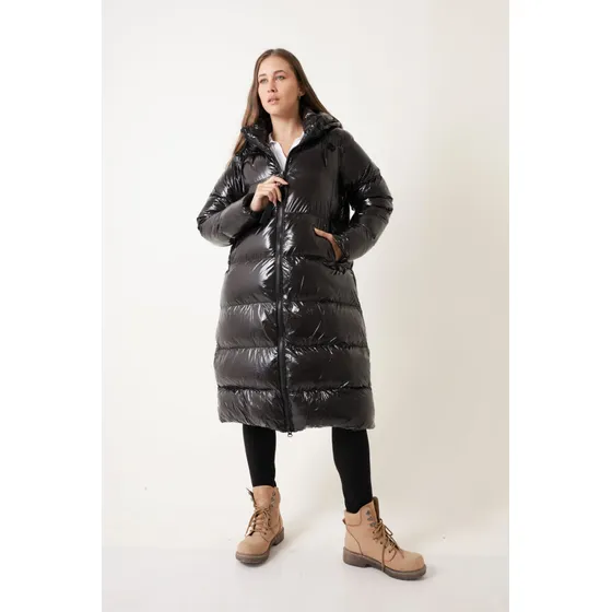 Campera Abrigo Brillosa Larga Mujer Upminorista
