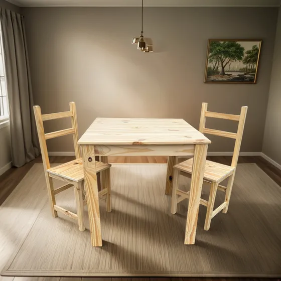 Combo Mesa 70x70 + 2 Sillas Madera Pino Macizo Restaurant