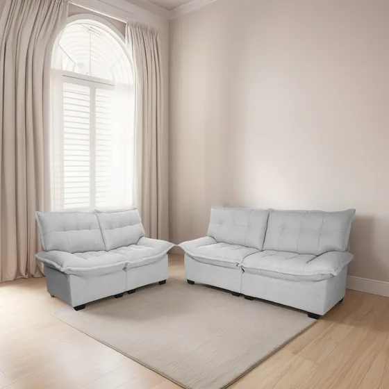 Conjunto Sofá Coliseu 3 E 2 Lugares Bouclê Cinza -king House