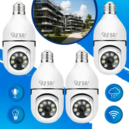 Kit com 4 Câmeras de Segurança HW Lâmpada Wi-Fi Full HD PTZ 360°
