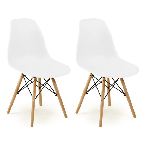 Conjunto 2 Cadeiras Charles Eames Eiffel Wood Base Madeira Cor Branco Magazine Decor