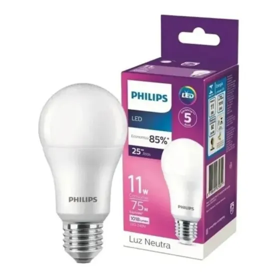 Kit 6 Lampada Led Bulbo 11w = 75w 1018lm 127/220V Philips Cor Da Luz Branco-neutro 127/220v