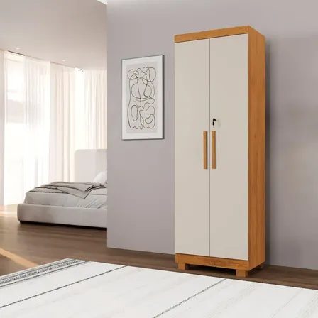 Armário Multiuso 2 Portas Com Chave 100% Mdf Toronto Cinamomo/off White
