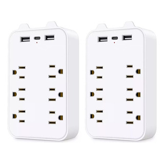 2 Pcs Adaptador De Pared Multicontactos,6toma,2 Usb,1 Tipo C 2 Pcs Adaptador De Pared Multicontactos,6toma,2 Usb,1 Tipo C