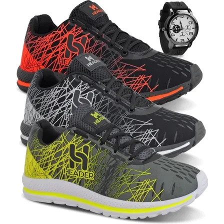 Kit 3 Tênis Masculino Header Spider Casual Corrida + Relógio