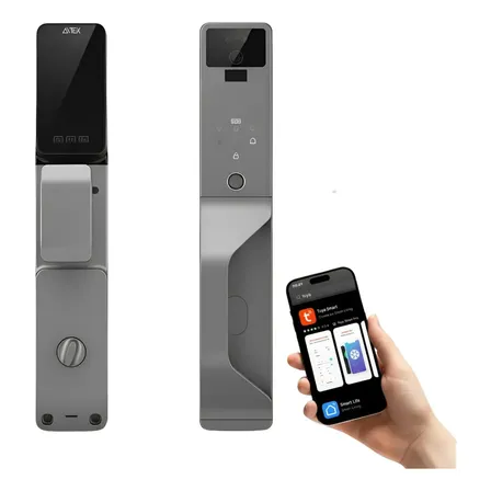 Fechadura Eletronica Facial Video Camera Digital Prova Dágua Cinza Metalico