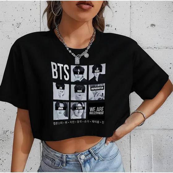 Blusa Cropped Oversized Bts Grupo Kpop Coreanos Integrantes