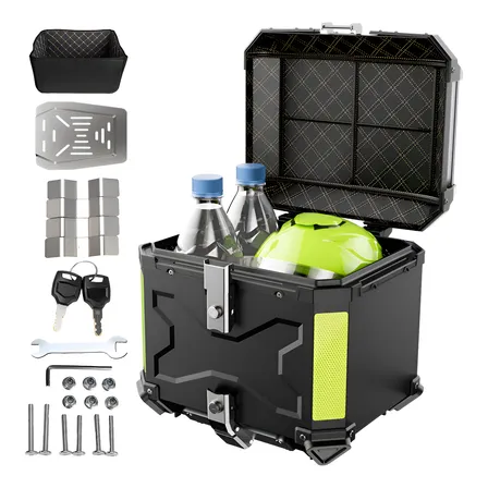 Baú De Alumínio Para Motocicleta 45 Litros + Suporte Preto