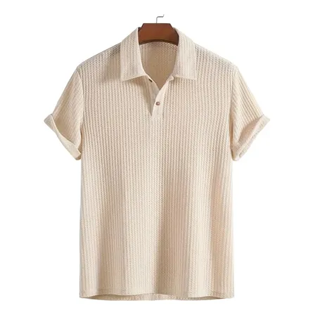 Polo Casual Diário De Poliéster Respirável De Manga Curta Para Homem Off White Liso M