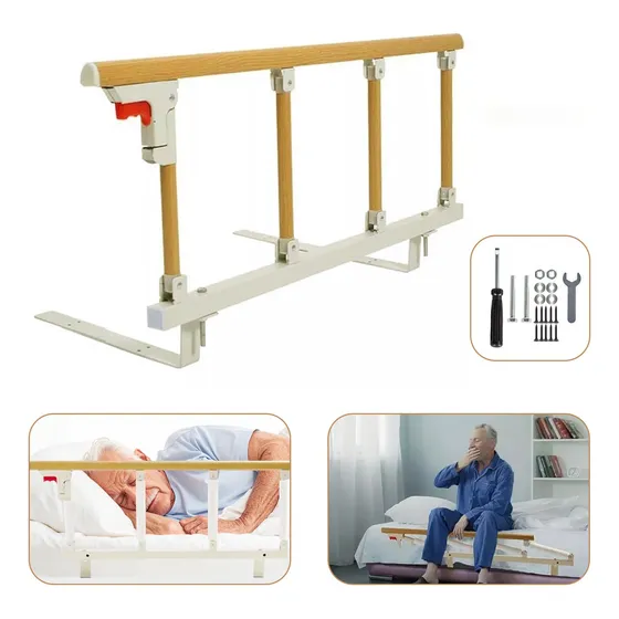 Baranda Para Cama Barandal Plegable 94cm Para Cuidado Mayor Adulto Ancianos Barandal Cama Lateral Anticaída Color Madera Amarilla