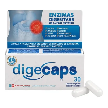 Suplemento en cápsula Framingham Pharma DigeCaps Enzimas digestivas Sin sabor de 30 un