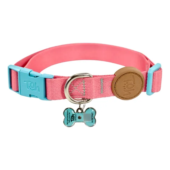 Coleira Com Identificação Tag ID QR Code Pet Tamanho M Toh Cor Rosa