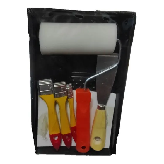 Kit Para Pintar 1 Bandeja + 3 Brochas + 1 Rodillo + Espátula