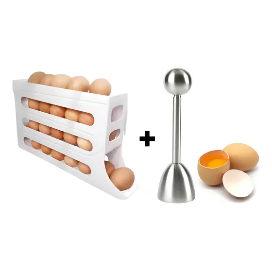 Kit Organizador Bandeja Huevo Cocina  Y Cortador Cascara Cmb