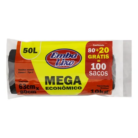 Saco de Lixo Embalixo 50 Litros com 100 Unidades