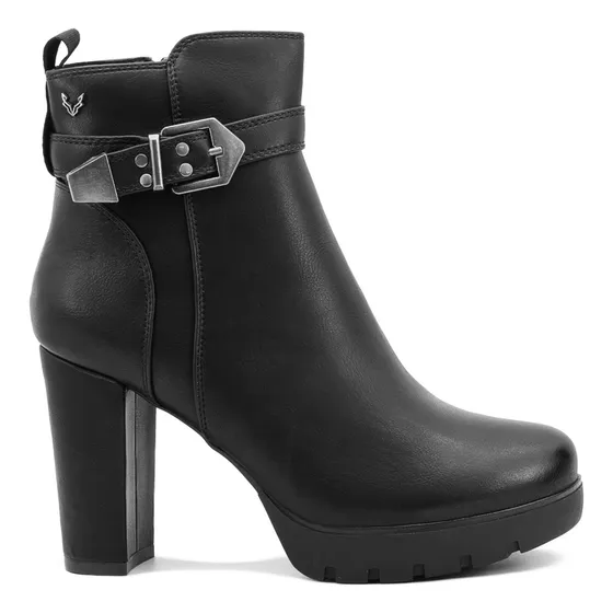 Botín Para Mujer Tacón Ajuste Hebilla Color Negro Cómodas
