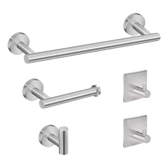 Set De 5 Accesorios De Baño Acero Inoxidable Negro Y Plata Color cepillado