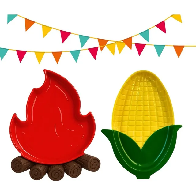 Bandejas Decorativas Festa Junina Milho E Fogueira Kit Com 2