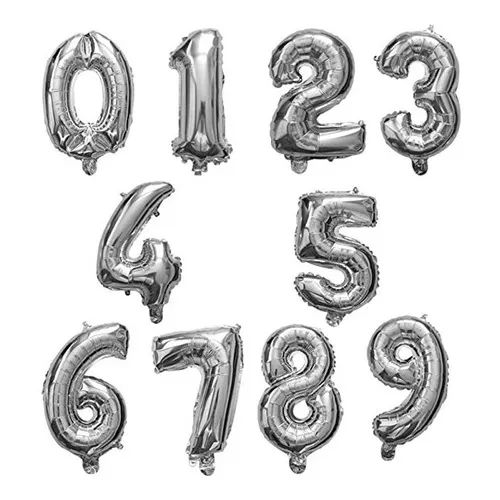 Globos Metálicos Números 45 Cm Fiestas Plata