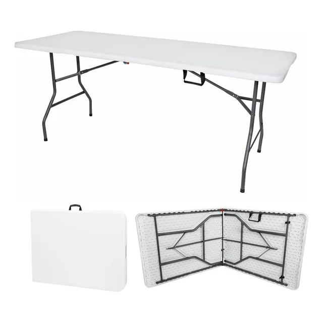 Mesa Plegable Plástico Tipo Portafolio 1.80m Jardín Portátil Color Blanco