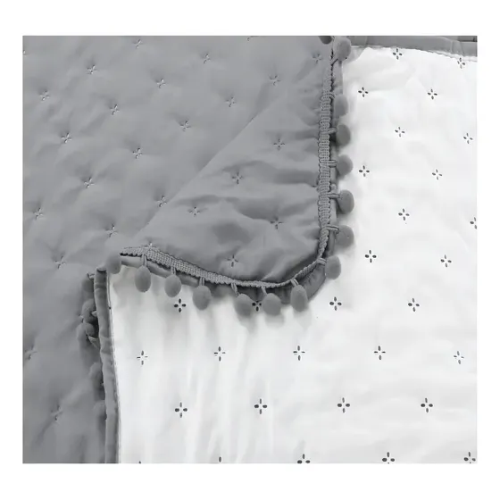 Cubrecama Quilt Algodón Y Pompones King + 2 Fundas Colores Color Gris