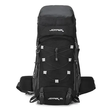 Mochila Cargueira Joyfox 60l Impermeável Trilha Camping Viagem Reforçada Nylon Com Capa De Chuva E Compartimento Para Tênis Apito De Emergência Profissional Preto