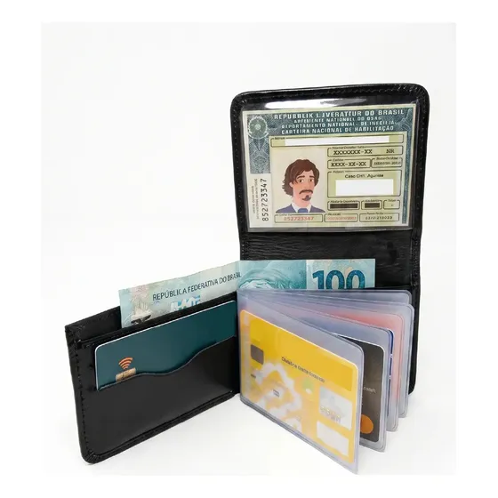 Mini Carteira Masculina L Pequena Slim Couro Legítimo Mega Bahia Preto