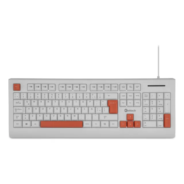 Teclado Slim Getttech, Español, Usb, Vida Útil De 8 Millones De Pulsaciones, Diseño Con Reposamanos, Indicador De Franja Larga, GGK-ESMWR-02-WH