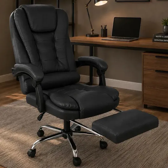 Cadeira De Escritório Sweet Studio Ergonômica Presidente Couro Sintético Preto Couro Sintético