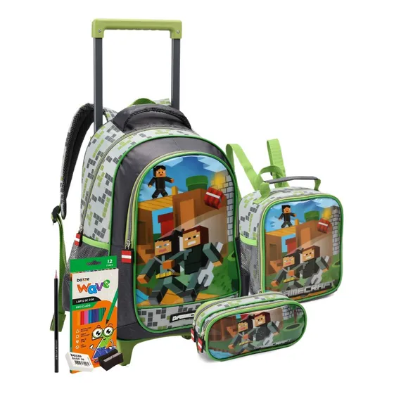 Mochila Gamecraft Infantil Rodinhas 2020 Cor Verde Desenho Do Tecido Game