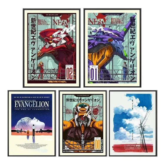 Set  De 5 Cuadros Evangelion Anime
