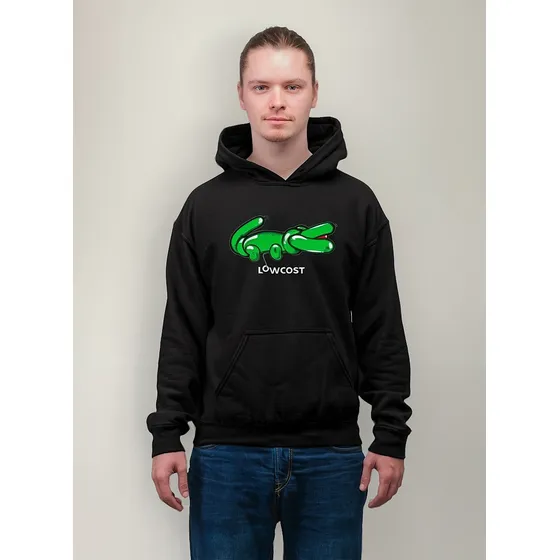 Sudadera Hoodie Negro Lowcost Parodia Cocodrilo Unisex