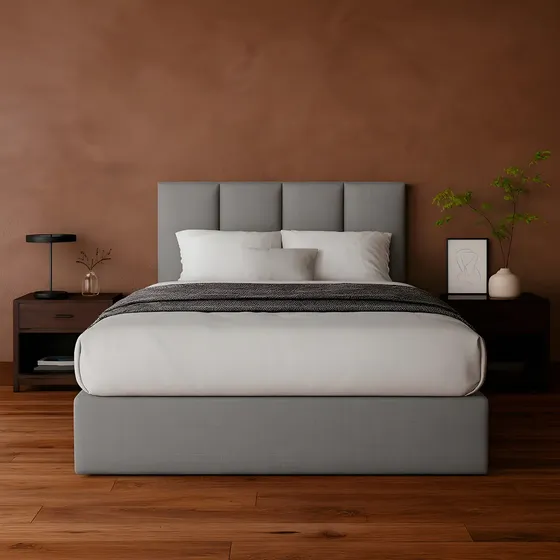 Cama Recamara - Base Box Cabecera Tapiz Gris King Size