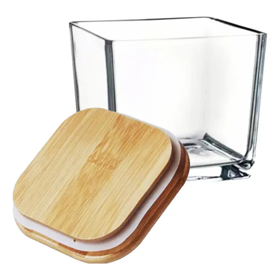 Pote De Vidro Quadrado 120ml Para Tempero Tp Bambu Kit 4 Un