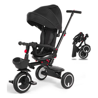 Triciclo Plegable Para Bebé Con Mango De Empuje Y Frenos Triciclo Plegable Para Bebé Con Mango De Empuje Y Frenos