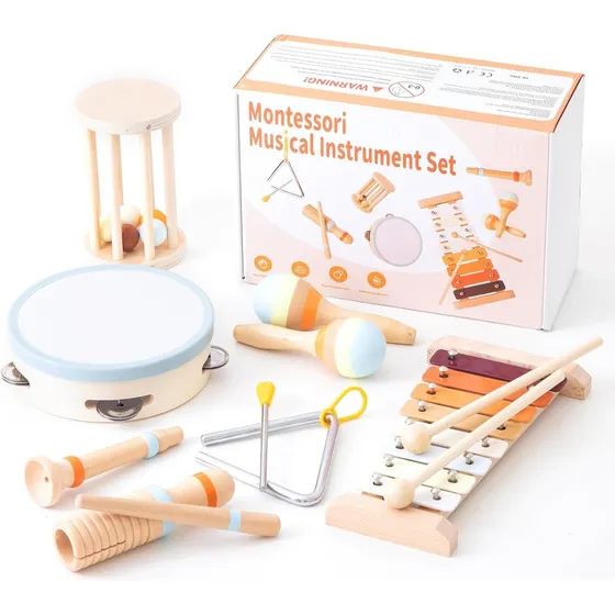 Set De 7 Instrumentos Musicales Madera Montessori Para Niños Color Nude