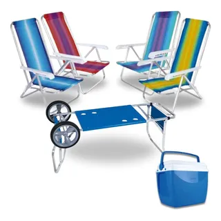 4 Cadeiras De Praia 4 Posç.+ Carrinho C/ Avanço+ Cooler 18 L 4 Cadeiras De Praia 4 Posç.+ Carrinho C/ Avanço+ Cooler 18 L