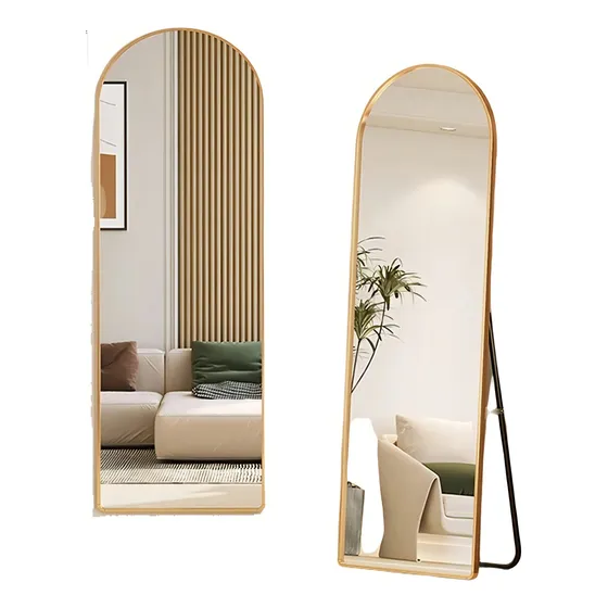 Espejo de pared y sala de estar de lujo 2 en 1, 146 x 36 cm, marco dorado ovalado