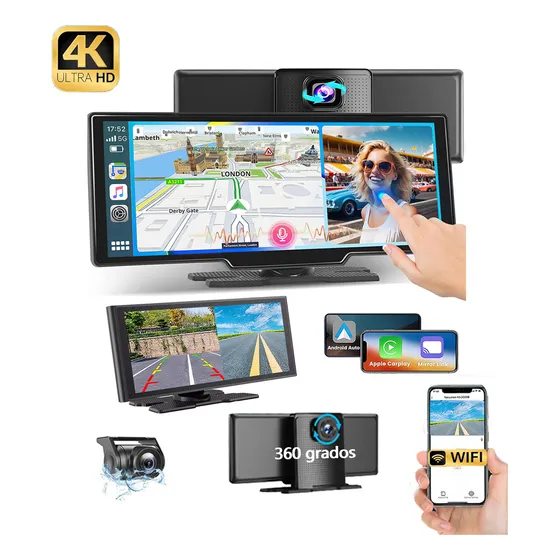 Estéreo Portátil Essgoo T8 4k De 10.26 Pulgadas 3 En 1 Con Dashcam Y Carplay Negro
