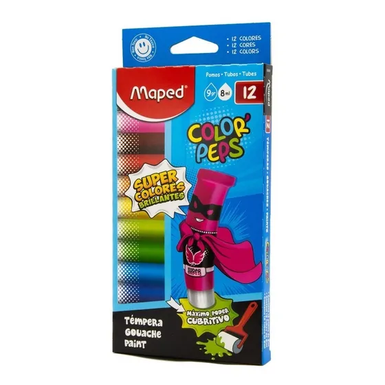 Tempera Maped Color Peps X 12 Pomos 8ml Colores Surtidos