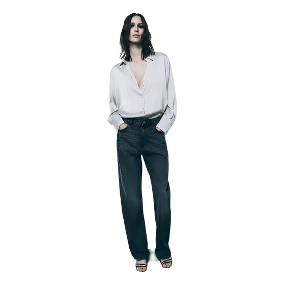 Zara Camisa Satinada Color Silver Talla M Oversize