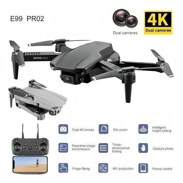 Mini Drone E99 Pro Professional, Cámara Dual 4k, 2 Baterías