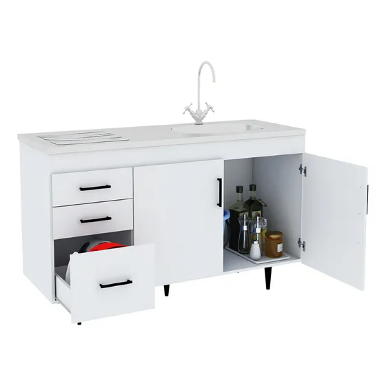Bajo Mesada Centro Estant 3 Cajones 2 Puertas 120 Cm Color Blanco