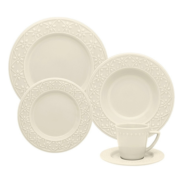 Conjunto De 20 Peças De Pratos De Mesa De Cerâmica Oxford, Copos, Cor Bege/marfim Conjunto De 20 Peças De Pratos De Mesa De Cerâmica Oxford, Copos, Cor Bege/marfim