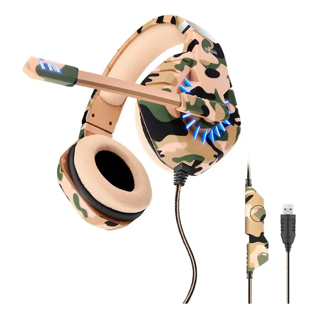 Auricular Gaming Camuflado 7.1 Usb Con Software, Micrófono Color Amarillo