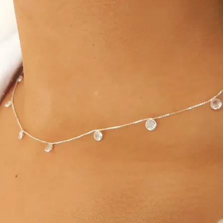 Gargantilha colar Feminino Choker Zirconia Branca Prata 925 cor prateado Refino Pratas