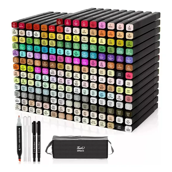 Set Marcadores Doble Punta 204 Pcs Resaltadores Alcohol Kit