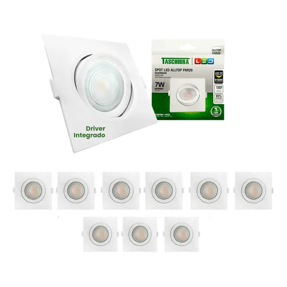 Kit 10 Spot Led Embutir Quadrado Luz Foco Direcionável Par20