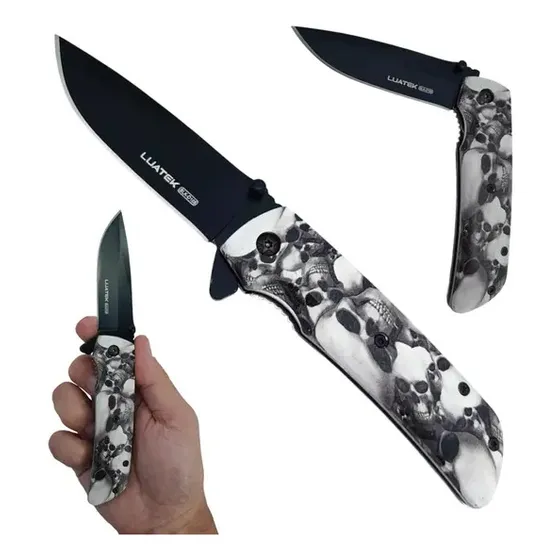 Canivete Faca Semiautomático Caveira Zumbi Bolso Inox D105