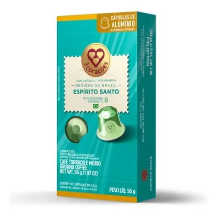 Cápsulas De Café Espírito Santo 10 Unidades Compatíveis Nespresso 3 Corações